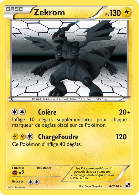 Zekrom, carte Pokémon BLW 47 — extension Noir & Blanc