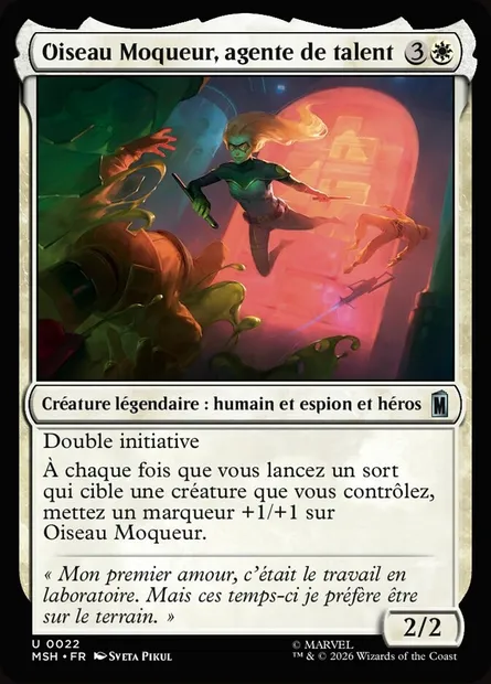 Oiseau Moqueur, agente de talent, carte Magic MSH 22 — extension Marvel Super Heroes
