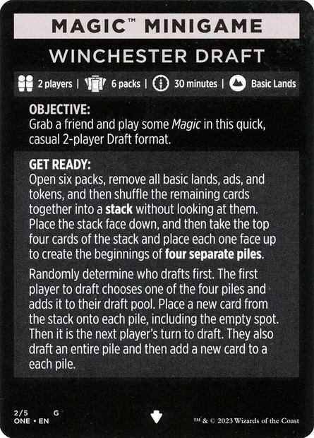 Winchester Draft // Winchester Draft (cont'd), Magic card MONE 2 — Phyrexia: All Will Be One Minigames set