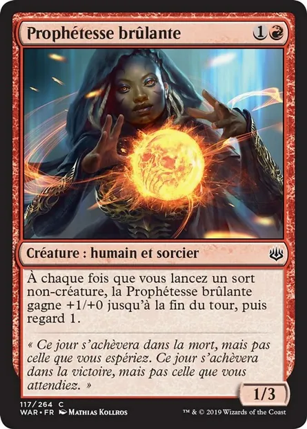 Prophétesse brûlante, carte Magic WAR 117 — extension La guerre des Planeswalkers