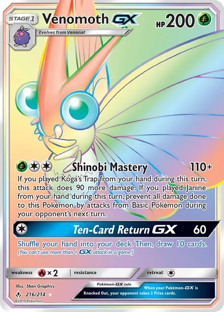 Venomoth GX, Pokémon card UNB 216 — Unbroken Bonds set