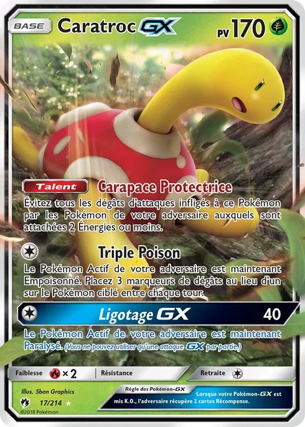 Caratroc GX, carte Pokémon LOT 17 — extension Tonnerre Perdu