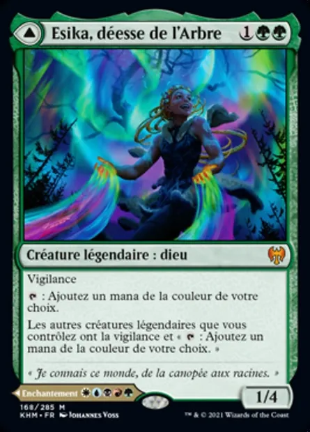 Esika, déesse de l'Arbre // Le pont prismatique, carte Magic KHM 168 — extension Kaldheim