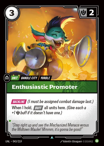 Enthusiastic Promoter, Riftbound card UNL 043 — Unleashed set