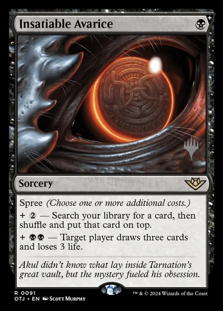 Avarice insatiable, carte Magic POTJ 91p — extension Outlaws of Thunder Junction Promos