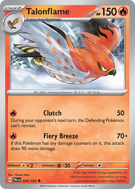 Talonflame, Pokémon card PAL 030 — Paldea Evolved set