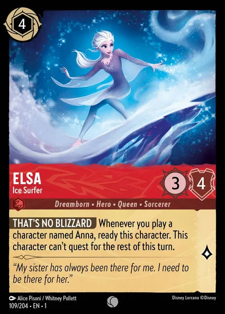Elsa - Ice Surfer, Disney Lorcana card CH1-109 — The First Chapter set