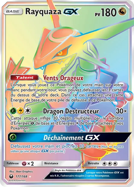 Rayquaza GX, carte Pokémon CES 177 — extension Tempête Céleste