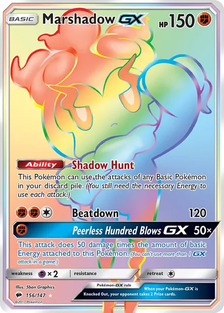 Marshadow GX, Pokémon card BUS 156 — Burning Shadows set