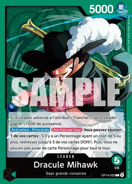 Dracule Mihawk, carte One Piece OP14-020 — extension LES SEPT DE LA MER D'AZUR