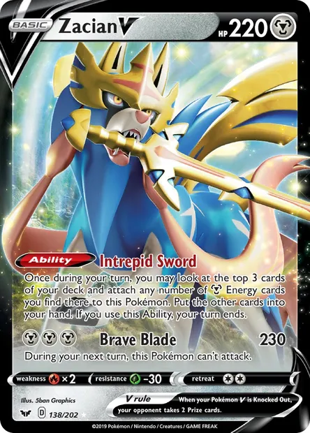 Zacian V, Pokémon card SSH 138 — Sword & Shield set