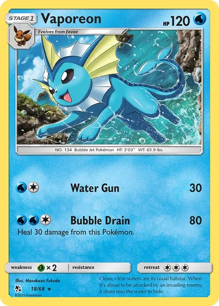 Vaporeon, Pokémon card HIF 18 — Hidden Fates set