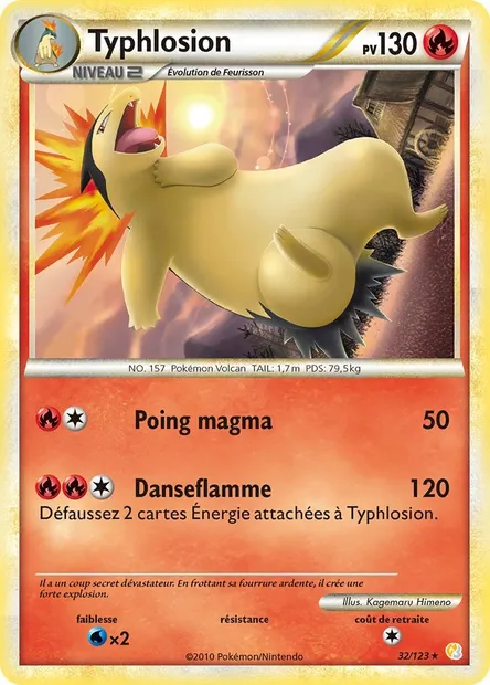 Typhlosion, carte Pokémon HS 32 — extension HeartGold SoulSilver
