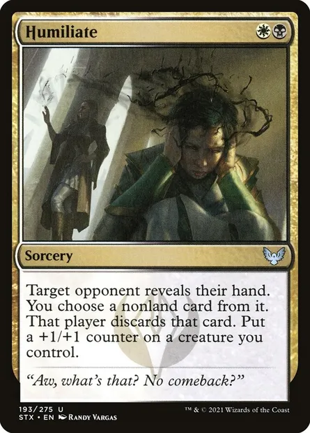 Humiliate, Magic card STX 193 — Strixhaven: School of Mages set