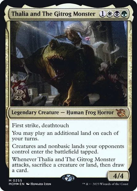 Thalia and The Gitrog Monster, Magic card PMOM 255s — March of the Machine Promos set