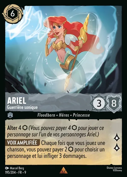 Ariel - Guerrière sonique, carte Disney Lorcana CH9-195 — extension Fabuleux