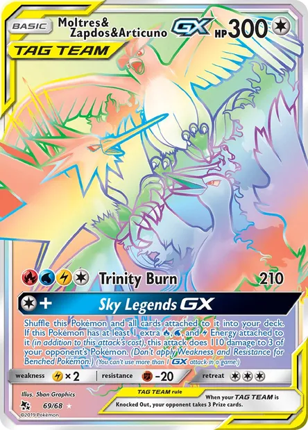 Moltres & Zapdos & Articuno GX, Pokémon card HIF 69 — Hidden Fates set