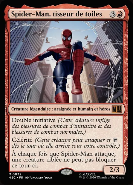 Spider-Man, tisseur de toiles, carte Magic MSC 832 — extension Marvel Super Heroes Commander