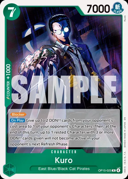 Kuro, One Piece card OP15-025 — ADVENTURE ON KAMI’S ISLAND set