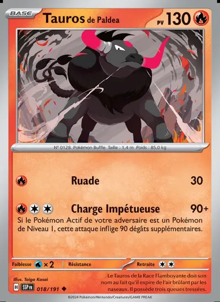 Tauros de Paldea, carte Pokémon SSP 018 — extension Étincelles Déferlantes