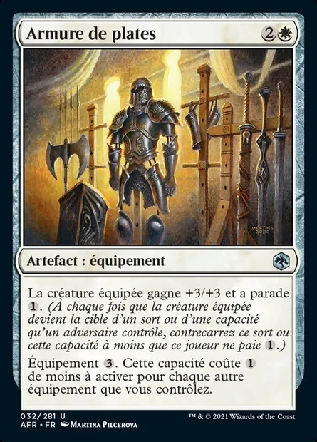 Armure de plates, carte Magic AFR 32 — extension Forgotten Realms: Aventures dans les Royaumes Oubliés
