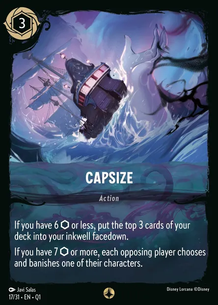 Capsize, Disney Lorcana card Q1-017 — Illumineer's Quest: Deep Trouble set