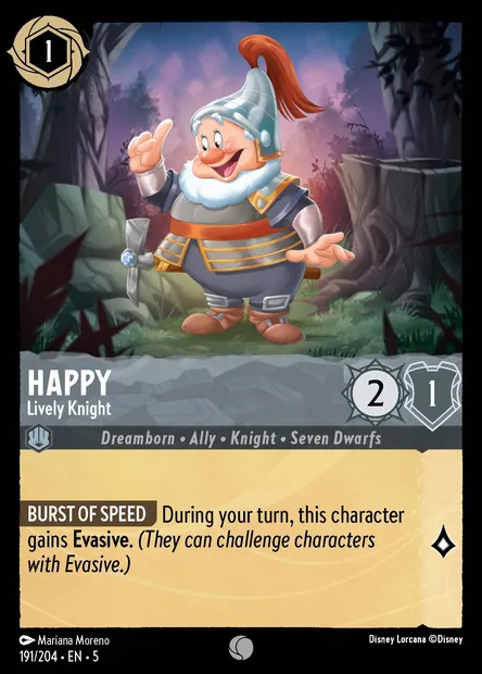 Happy - Lively Knight, Disney Lorcana card CH5-191 — Shimmering Skies set
