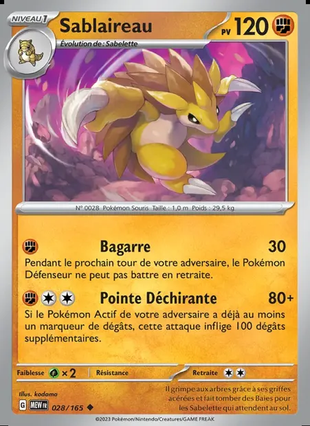 Sablaireau, carte Pokémon MEW 028 — extension 151