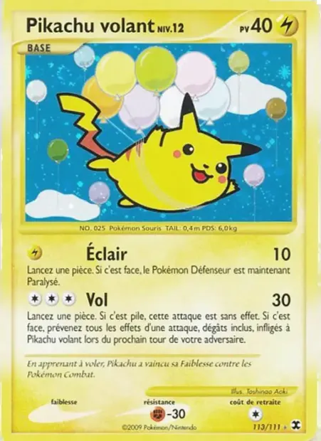 Pikachu volant Niv. 12, carte Pokémon RR 113 — extension Rivaux Émergeants