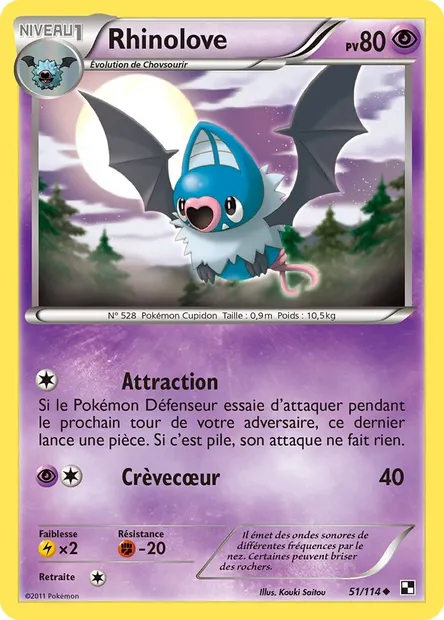 Rhinolove, carte Pokémon BLW 51 — extension Noir & Blanc