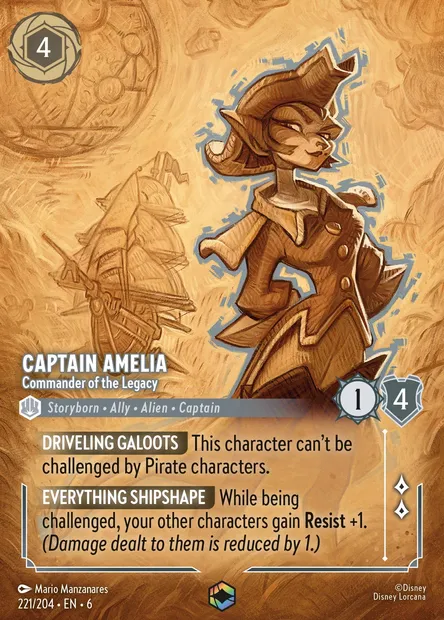 Captain Amelia - Commander of the Legacy, Disney Lorcana card CH6-221 — Azurite Sea set