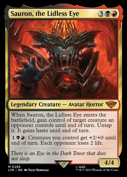 Sauron, the Lidless Eye, Magic card LTR 288 — The Lord of the Rings: Tales of Middle-earth set