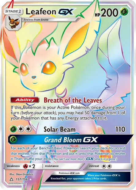 Leafeon GX, Pokémon card UPR 157 — Ultra Prism set