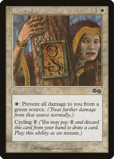 Rune de protection : Vert, carte Magic USG 38 — extension Epopée d'Urza