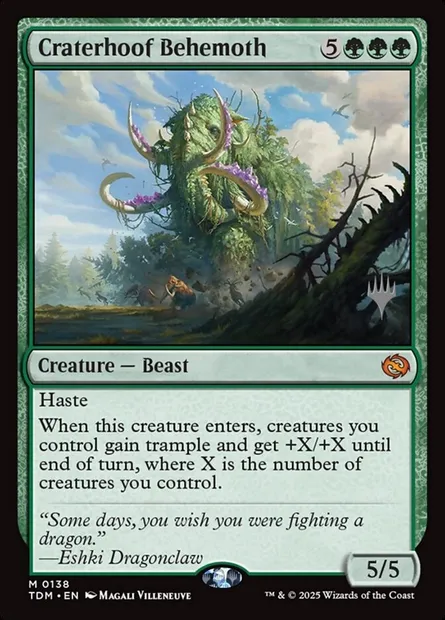 Craterhoof Behemoth, Magic card PTDM 138p — Tarkir: Dragonstorm Promos set