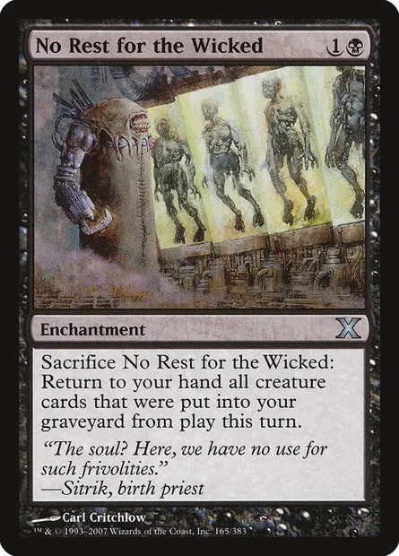 No Rest for the Wicked, Magic card 10E 165 — Tenth Edition set