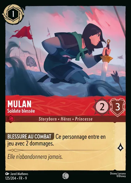 Mulan - Soldate blessée, carte Disney Lorcana CH9-125 — extension Fabuleux