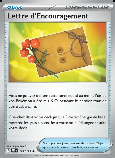Lettre d'Encouragement, carte Pokémon OBF 189 — extension Flammes Obsidiennes