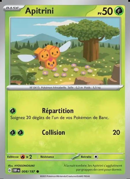 Apitrini, carte Pokémon OBF 008 — extension Flammes Obsidiennes