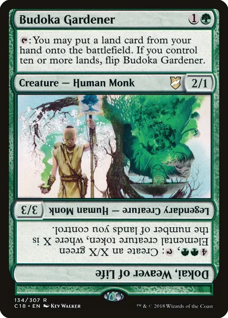 Budoka Gardener // Dokai, Weaver of Life, Magic card C18 134 — Commander 2018 set
