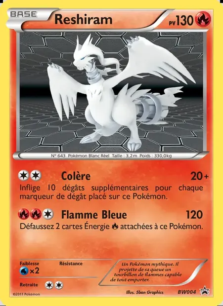 Reshiram, carte Pokémon BW 04 — extension Promo BW