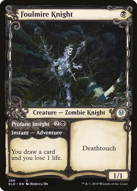 Chevalier putrefondrière // Perspicacité profane, carte Magic ELD 286 — extension Throne of Eldraine