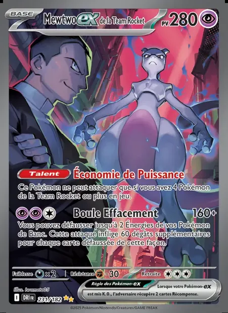 Mewtwo-ex de la Team Rocket, carte Pokémon DRI 231 — extension Rivalités Destinées