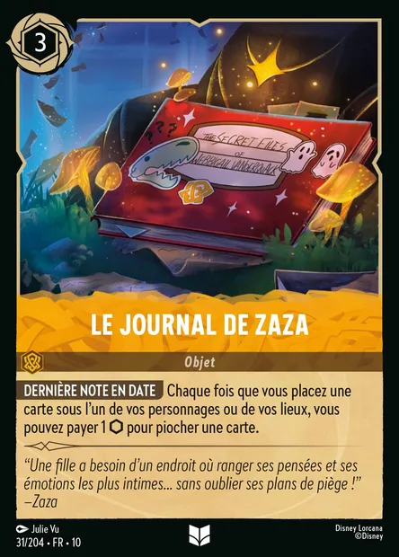 Le journal de Zaza, carte Disney Lorcana CH10-031 — extension Lueurs dans les Profondeurs
