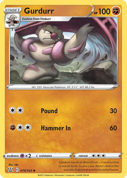 Gurdurr, Pokémon card BST 74 — Battle Styles set