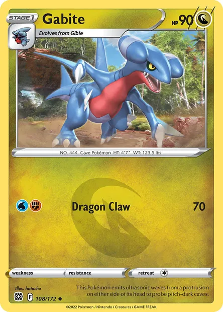 Gabite, Pokémon card BRS 108 — Brilliant Stars set