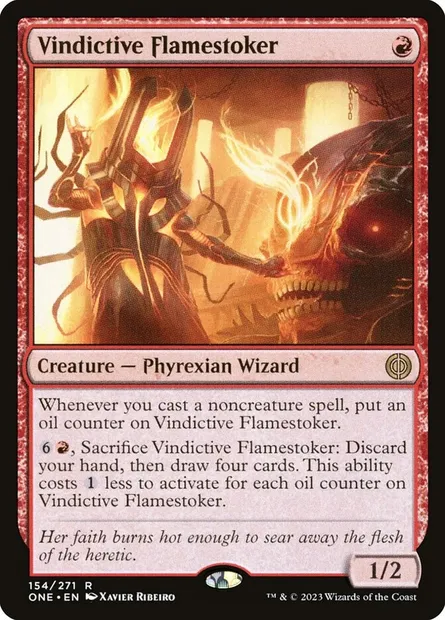 Vindictive Flamestoker, Magic card ONE 154 — Phyrexia: All Will Be One set
