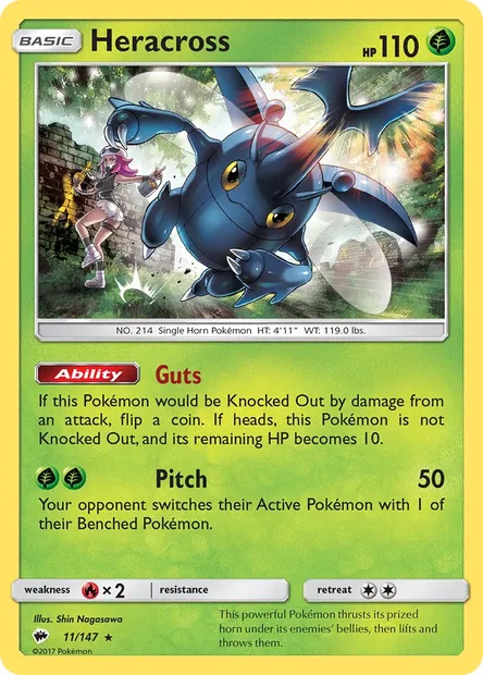 Heracross, Pokémon card BUS 11 — Burning Shadows set