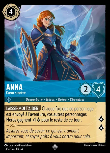Anna - Cœur sincère, carte Disney Lorcana CH4-138 — extension Le Retour d'Ursula
