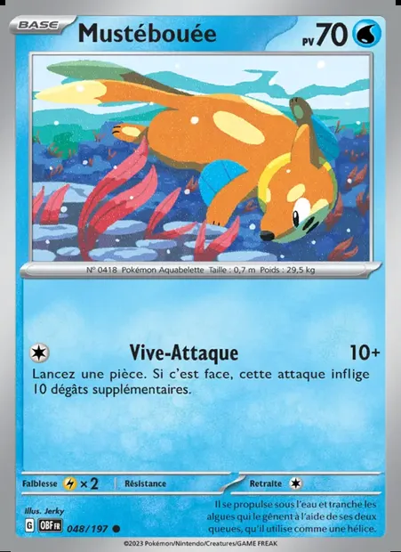 Mustébouée, carte Pokémon OBF 048 — extension Flammes Obsidiennes